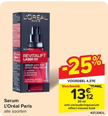 Promotions Anti verouderingsserum effect nieuwe huid - L'Oreal Paris - Valide de 24/04/2024 à 06/05/2024 chez Carrefour