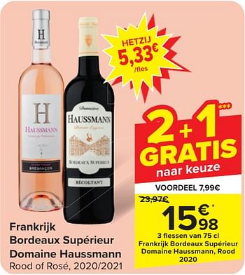 Promotions Bordeaux supérieur domaine haussmann rood of rosé - Vins rouges - Valide de 24/04/2024 à 06/05/2024 chez Carrefour