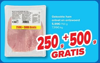 Promoties Gekookte ham ontvet en ontzwoerd - Huismerk - Carrefour  - Geldig van 24/04/2024 tot 06/05/2024 bij Carrefour