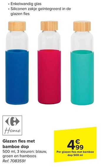 Promotions Glazen fles met bamboe dop - Produit maison - Carrefour  - Valide de 24/04/2024 à 06/05/2024 chez Carrefour
