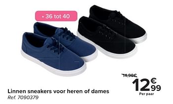 Promotions Linnen sneakers voor heren of dames - Produit maison - Carrefour  - Valide de 24/04/2024 à 06/05/2024 chez Carrefour