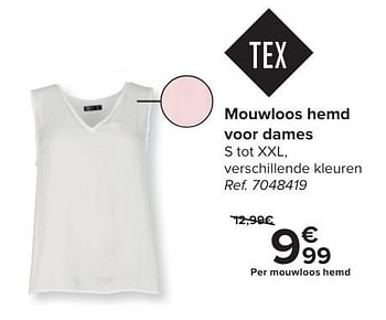 Promotions Mouwloos hemd voor dames - Tex - Valide de 24/04/2024 à 06/05/2024 chez Carrefour