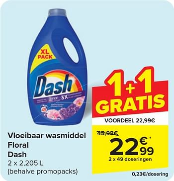 Promotions Vloeibaar wasmiddel floral dash - Dash - Valide de 24/04/2024 à 06/05/2024 chez Carrefour