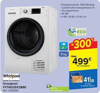 Promoties Whirlpool droogkast fftm229x2bbe - Whirlpool - Geldig van 24/04/2024 tot 06/05/2024 bij Carrefour