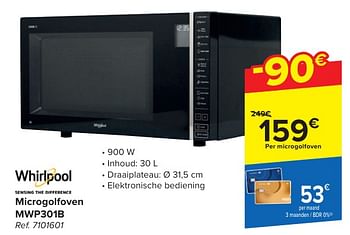 Promotions Whirlpool microgolfoven mwp301b - Whirlpool - Valide de 24/04/2024 à 06/05/2024 chez Carrefour