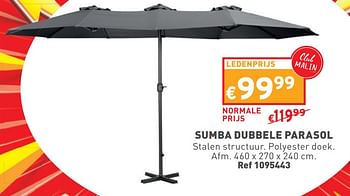 Promotions Sumba dubbele parasol - Produit maison - Trafic  - Valide de 24/04/2024 à 29/04/2024 chez Trafic