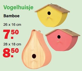 Promotions Vogelhuisje bamboe - Friendly pet - Valide de 22/04/2024 à 11/05/2024 chez Van Cranenbroek