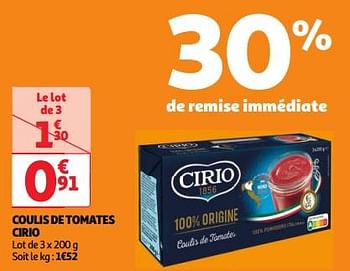 Promoties Coulis de tomates cirio - CIRIO - Geldig van 23/04/2024 tot 29/04/2024 bij Auchan