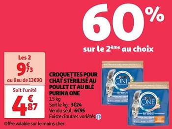 Promoties Croquettes pour chat stérilisé au poulet et au blé purina one - Purina - Geldig van 23/04/2024 tot 29/04/2024 bij Auchan