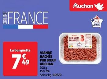 Promoties Viande hachée pur boeuf auchan - Huismerk - Auchan - Geldig van 23/04/2024 tot 29/04/2024 bij Auchan