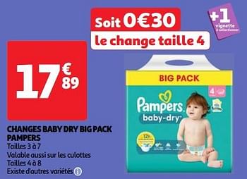 Promoties Changes baby dry big pack pampers - Pampers - Geldig van 23/04/2024 tot 29/04/2024 bij Auchan