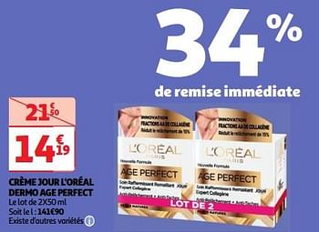 Promoties Crème jour l`oréal dermo age perfect - L'Oreal Paris - Geldig van 23/04/2024 tot 29/04/2024 bij Auchan