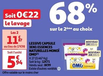 Promoties Lessive capsule 3en1 essences naturelles monoï omo - Omo - Geldig van 23/04/2024 tot 29/04/2024 bij Auchan