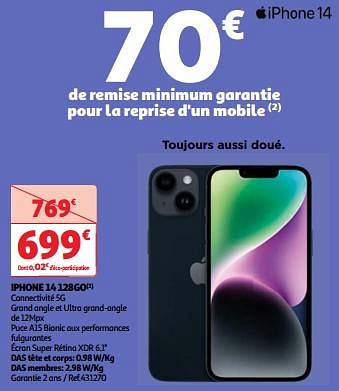 Promotions Apple iphone 14 128go - Apple - Valide de 23/04/2024 à 29/04/2024 chez Auchan Ronq