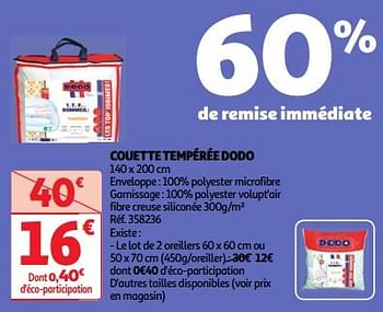 Promoties Couette tempérée dodo - DoDo - Geldig van 23/04/2024 tot 29/04/2024 bij Auchan
