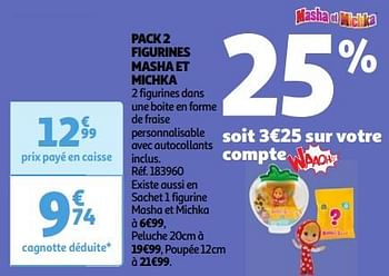 Promoties Pack 2 figurines masha et michka - Huismerk - Auchan - Geldig van 23/04/2024 tot 29/04/2024 bij Auchan