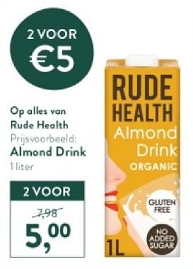 Promotions Almond drink - Rude Health - Valide de 21/04/2024 à 28/04/2024 chez Holland & Barret
