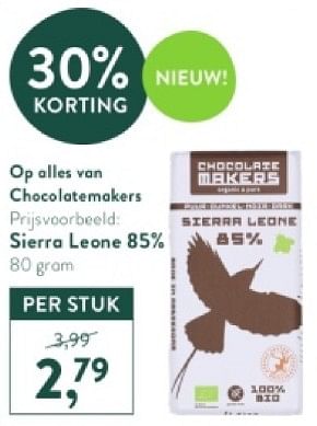 Promotions Sierra leone 85% - Chocolatemakers - Valide de 21/04/2024 à 28/04/2024 chez Holland & Barret