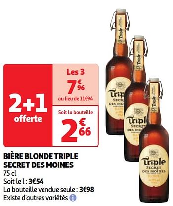 Promoties Bière blonde triple secret des moines - Huismerk - Auchan - Geldig van 23/04/2024 tot 29/04/2024 bij Auchan