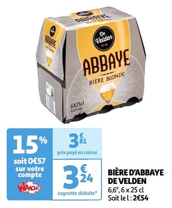 Promotions Bière d`abbaye de velden - De Velden - Valide de 23/04/2024 à 29/04/2024 chez Auchan Ronq