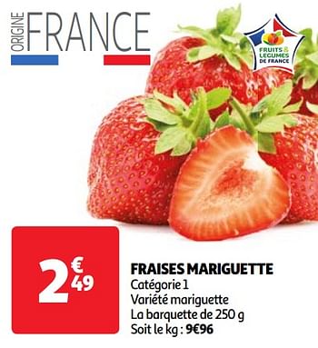 Promotions Fraises mariguette - Produit Maison - Auchan Ronq - Valide de 23/04/2024 à 29/04/2024 chez Auchan Ronq