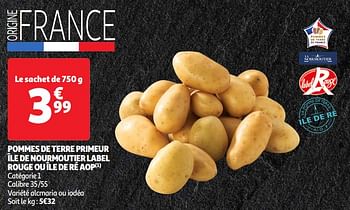 Promoties Pommes de terre primeur île de nourmoutier label rouge ou île de ré aop - Huismerk - Auchan - Geldig van 23/04/2024 tot 29/04/2024 bij Auchan