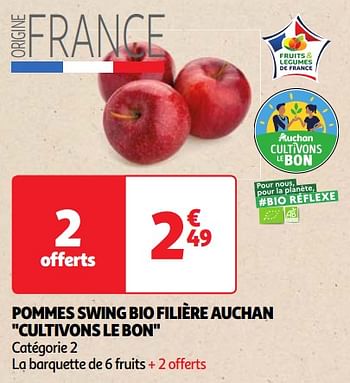 Promoties Pommes swing bio filière auchan cultivons le bon - Huismerk - Auchan - Geldig van 23/04/2024 tot 29/04/2024 bij Auchan