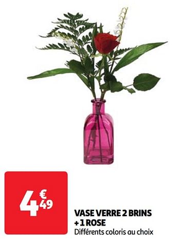 Promoties Vase verre 2 brins + 1 rose - Huismerk - Auchan - Geldig van 23/04/2024 tot 29/04/2024 bij Auchan