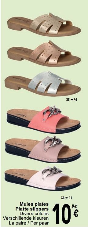 Promoties Mules plates platte slippers - Huismerk - Cora - Geldig van 23/04/2024 tot 06/05/2024 bij Cora