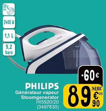 Promotions Philips générateur vapeur stoomgenerator hi5920-20 - Philips - Valide de 23/04/2024 à 06/05/2024 chez Cora