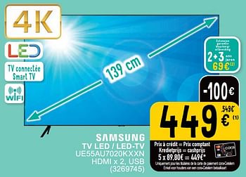 Promotions Samsung tv led - led-tv ue55au7020kxxn - Samsung - Valide de 23/04/2024 à 06/05/2024 chez Cora