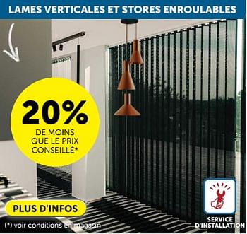 Promoties Lames verticales et stores enroulables 20% de moins que le prix conseillé - Huismerk - Zelfbouwmarkt - Geldig van 23/04/2024 tot 20/05/2024 bij Zelfbouwmarkt