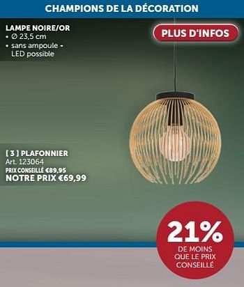 Promoties Lampe noire-or plafonnier - Huismerk - Zelfbouwmarkt - Geldig van 23/04/2024 tot 20/05/2024 bij Zelfbouwmarkt