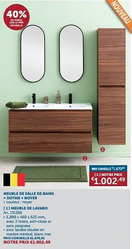 Promoties Meuble de salle de bains dotan noyer meuble de lavabo - Huismerk - Zelfbouwmarkt - Geldig van 23/04/2024 tot 20/05/2024 bij Zelfbouwmarkt