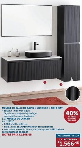 Promoties Meuble de salle de bains windsor noir mat meuble de lavabo - Huismerk - Zelfbouwmarkt - Geldig van 23/04/2024 tot 20/05/2024 bij Zelfbouwmarkt