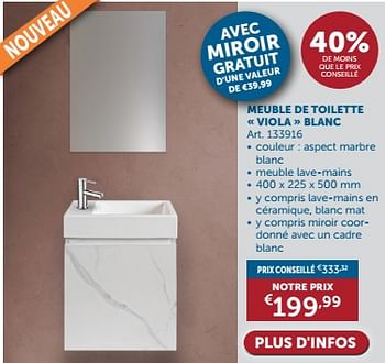 Promoties Meuble de toilette viola blanc - Huismerk - Zelfbouwmarkt - Geldig van 23/04/2024 tot 20/05/2024 bij Zelfbouwmarkt
