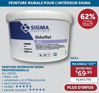 Promoties Peinture intérieure sigma professionnelle - Sigma - Geldig van 23/04/2024 tot 20/05/2024 bij Zelfbouwmarkt