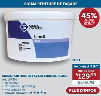 Promoties Sigma peinture de façade eurosil blanc - Sigma - Geldig van 23/04/2024 tot 20/05/2024 bij Zelfbouwmarkt