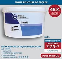 Promotions Sigma peinture de façade eurosil blanc - Sigma - Valide de 23/04/2024 à 20/05/2024 chez Zelfbouwmarkt
