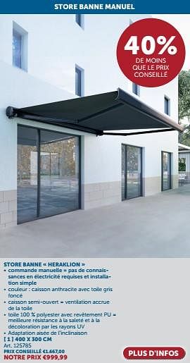 Promotions Store banne heraklion - Produit maison - Zelfbouwmarkt - Valide de 23/04/2024 à 20/05/2024 chez Zelfbouwmarkt