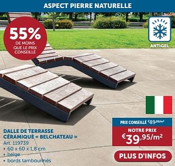 Promoties Dalle de terrasse céramique belchateau - Huismerk - Zelfbouwmarkt - Geldig van 23/04/2024 tot 20/05/2024 bij Zelfbouwmarkt