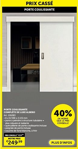 Promotions Porte coulissante complète de luxe albero - Produit maison - Zelfbouwmarkt - Valide de 23/04/2024 à 20/05/2024 chez Zelfbouwmarkt
