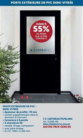 Promoties Porte extérieure en pvc demi-vitrée anthracite-blanc - Stabilotec - Geldig van 23/04/2024 tot 20/05/2024 bij Zelfbouwmarkt