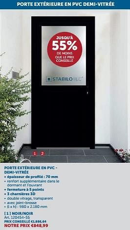 Promoties Porte extérieure en pvc demi-vitrée noir-noir - Stabilotec - Geldig van 23/04/2024 tot 20/05/2024 bij Zelfbouwmarkt