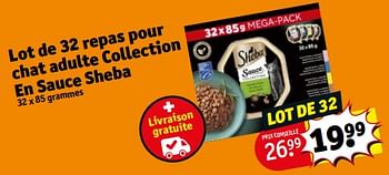 Promotions Lot de 32 repas pour chat adulte collection en sauce sheba - Sheba - Valide de 23/04/2024 à 28/04/2024 chez Kruidvat