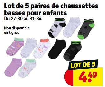 Promotions Lot de 5 paires de chaussettes basses pour enfants - Produit maison - Kruidvat - Valide de 23/04/2024 à 28/04/2024 chez Kruidvat