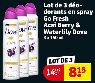 Promoties Lot de 3 déodorants en spray go fresh acai berry + waterlily dove - Dove - Geldig van 23/04/2024 tot 28/04/2024 bij Kruidvat