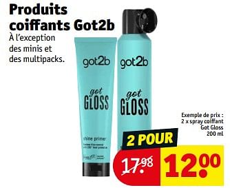 Promotions Spray coiffant got gloss - Got2b - Valide de 23/04/2024 à 28/04/2024 chez Kruidvat