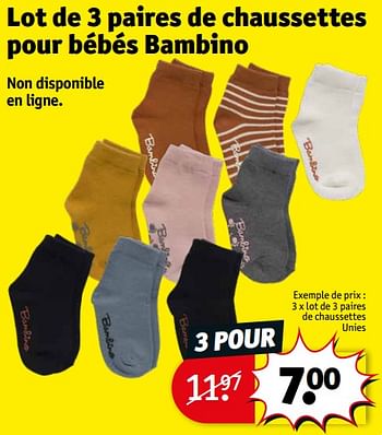 Promotions Lot de 3 paires de chaussettes unies - Bambino - Valide de 23/04/2024 à 28/04/2024 chez Kruidvat