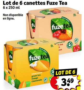 Promoties Lot de 6 canettes fuze tea - FuzeTea - Geldig van 23/04/2024 tot 28/04/2024 bij Kruidvat